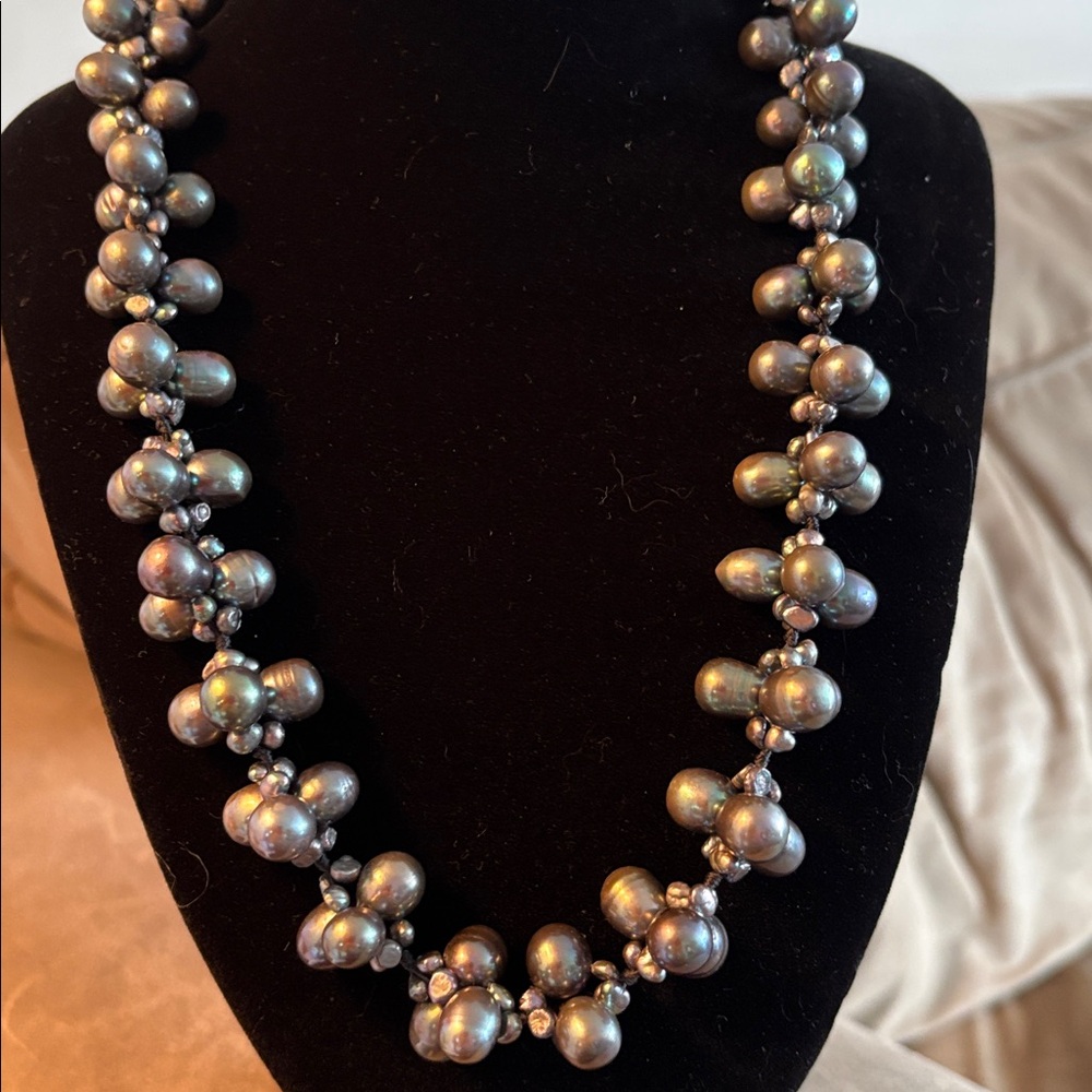 Black Freshwater Pearl Necklace, Hand Knotted